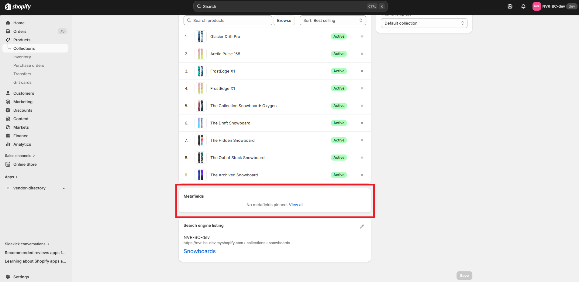Navigate to the Metafields section in your Parent Collection